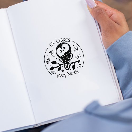 Custom Ex Libris Cute Owl Book   Rubber Stamp