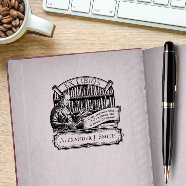 Custom Ex Libris Elegant Vintage Classic Quote Rubber Stamp – Wall Flag