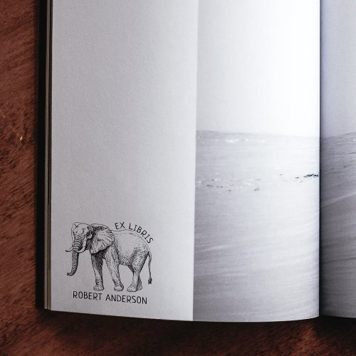 Custom Ex Libris Elephant Book  Rubber Stamp