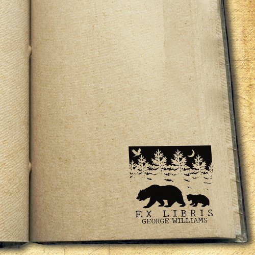 Custom Ex Libris Forest Bear Book      Rubber Stamp
