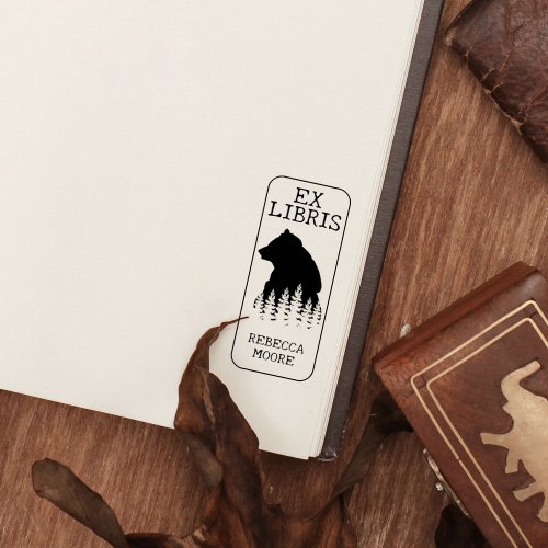 Custom Ex Libris Forest Bear Library Book    Rubber Stamp