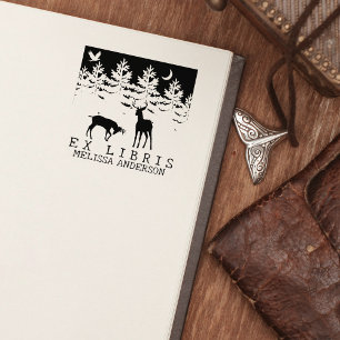 Custom Ex Libris, Forest Deer Book     Rubber Stamp