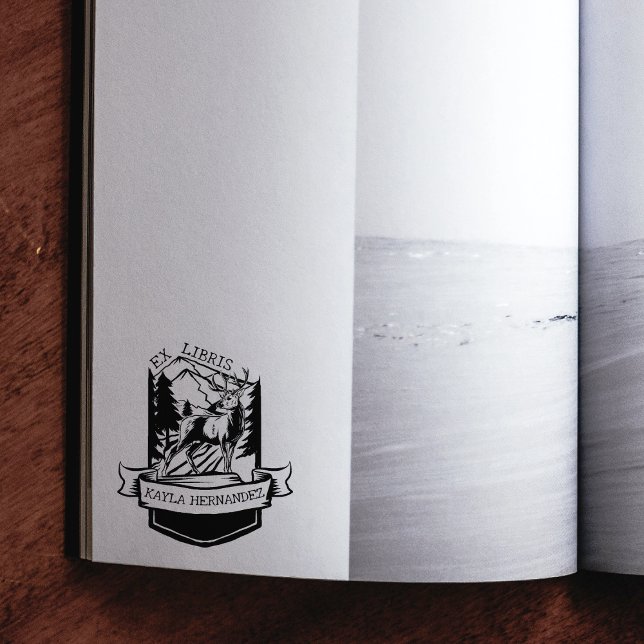 Custom Ex Libris, Forest Deer Book  Rubber Stamp (Creator Uploaded)