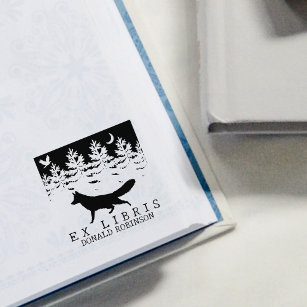 Custom Ex Libris, Forest Fox Book    Rubber Stamp