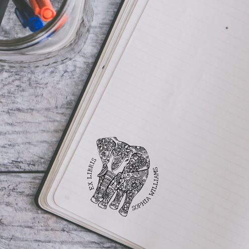 Custom Ex Libris Indian Elephant Book   Rubber Stamp