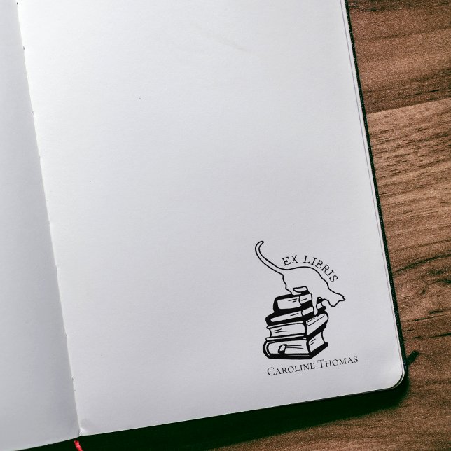 Custom Ex Libris, Library Cute Cat Book  Rubber Stamp (Creator Uploaded)
