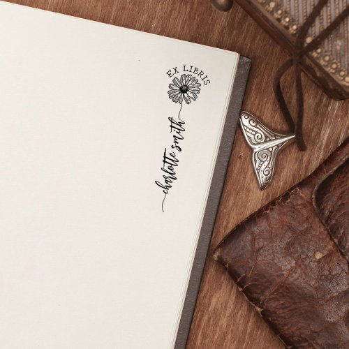 Custom Ex Libris Script Daisy Book  Rubber Stamp