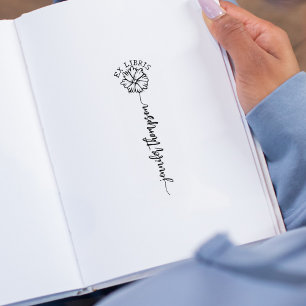 Custom Ex Libris, Script Flower Book  Rubber Stamp