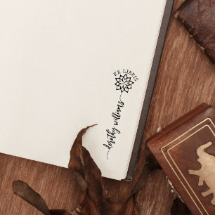 Custom Ex Libris, Script Lotus Book  Rubber Stamp