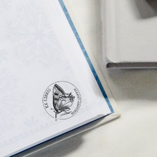 Custom Ex Libris Vintage Butterfly, Book  Rubber Stamp