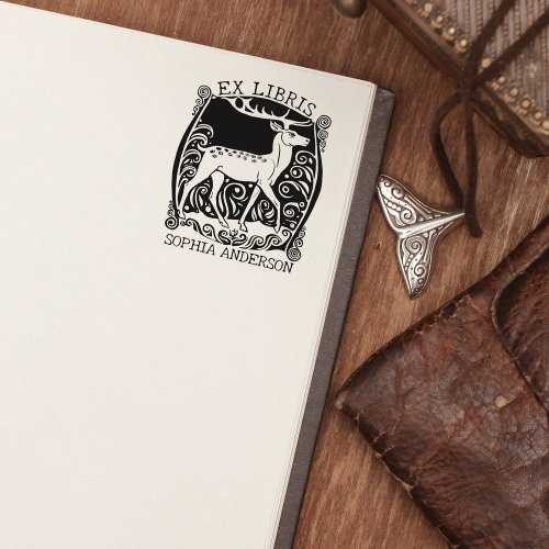 Custom Ex Libris Vintage Deer Book  Rubber Stamp