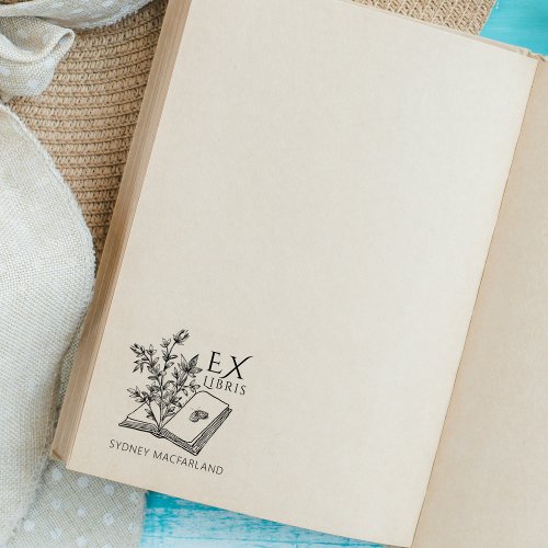 Custom Ex Libris Vintage Flower Book  Rubber Stamp