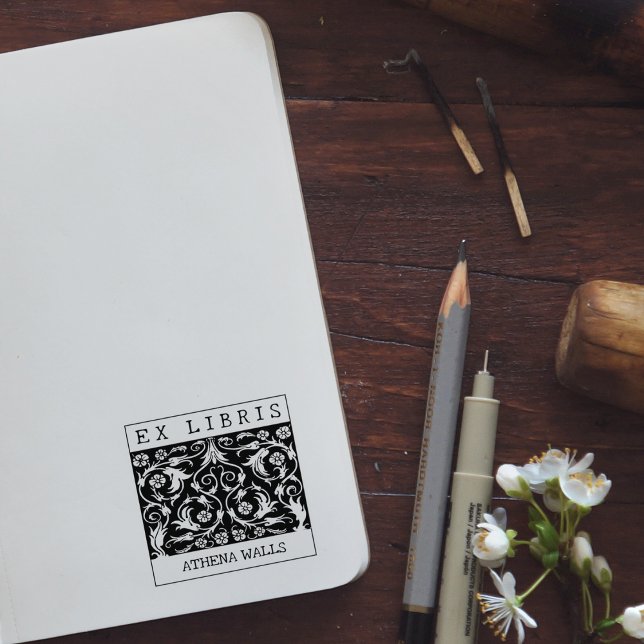 Custom Ex Libris, Vintage Flowers Book   Rubber Stamp (Creator Uploaded)