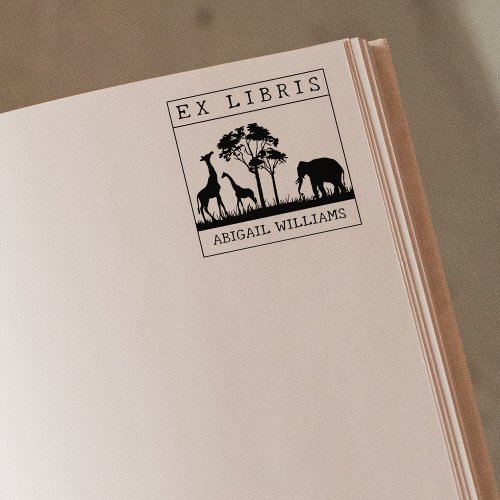 Custom Ex Libris Wild Animals Africa Book      Rubber Stamp