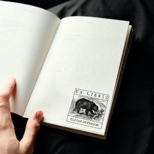 Custom Ex Libris, Wild Bear Book       Rubber Stamp