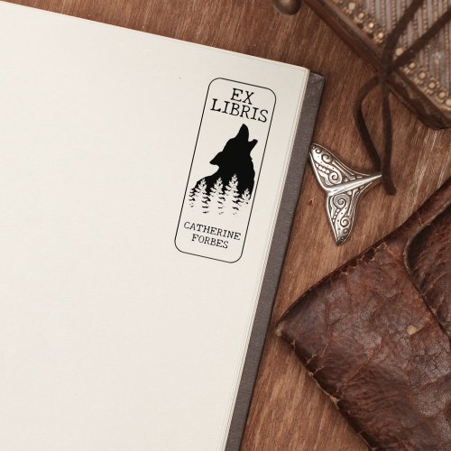 Custom Ex Libris Wolf Library Book    Rubber Stamp