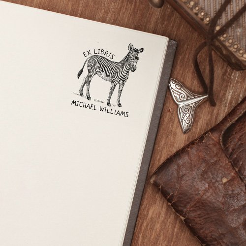 Custom Ex Libris Zebra Book  Rubber Stamp