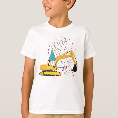 Custom Excavator Construction Truck Birthday Party T_Shirt