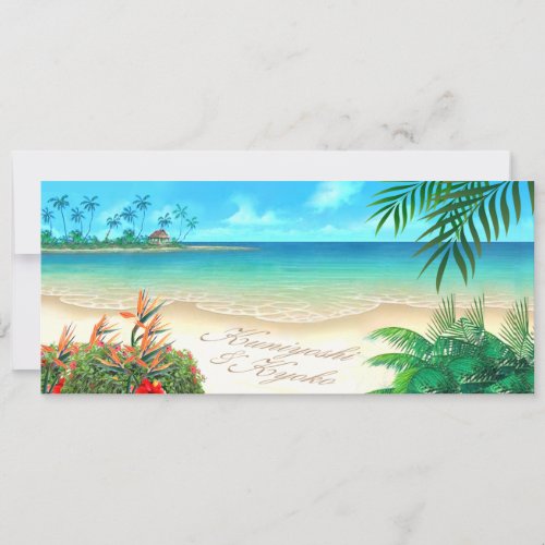 CUSTOM Exotic Beach ASK ME 2 DRAW NAMES IN SAND Invitation