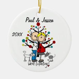 Custom Expectant Couple 2 Cats Christmas Ornament