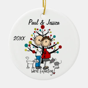 Custom Expectant Couple 2 Cats Christmas Ornament