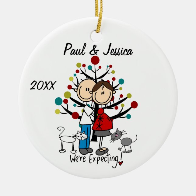 Custom Expectant Couple 2 Cats Christmas Ornament (Front)
