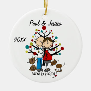 Custom Expectant Couple 2 Cats Christmas Ornament