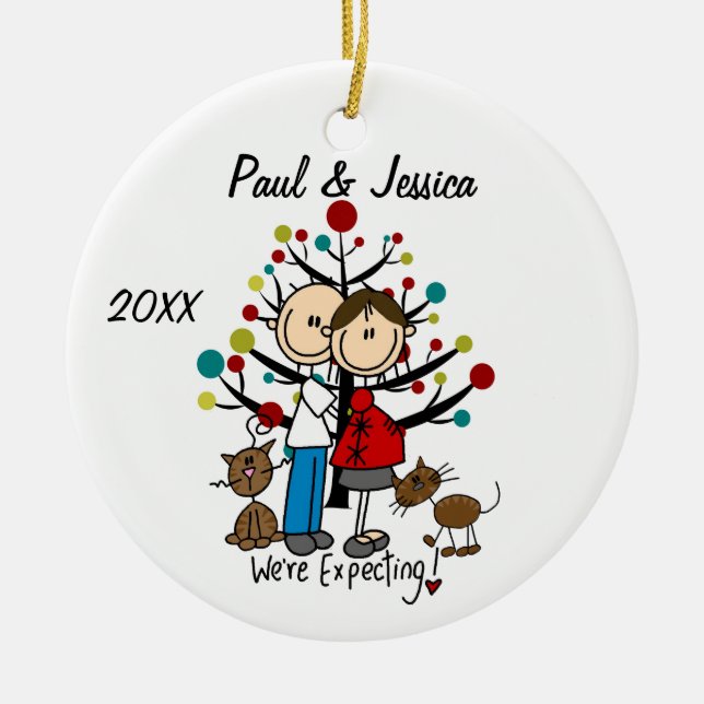 Custom Expectant Couple 2 Cats Christmas Ornament (Front)