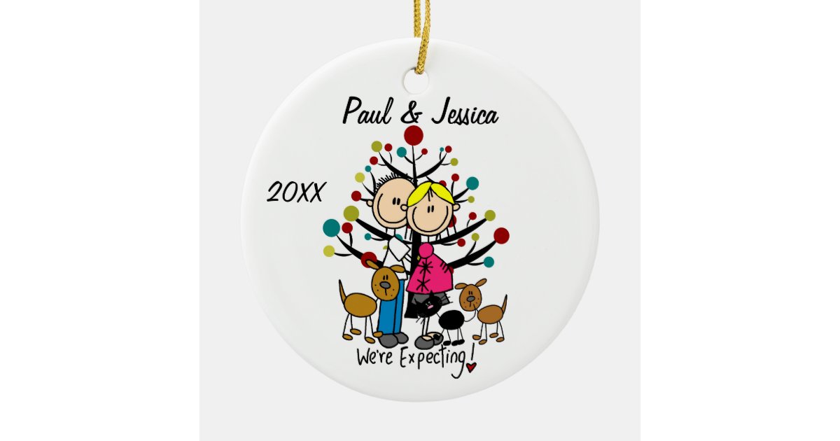 Custom Expectant Couple 2 Dogs 1 Cat Ornament Zazzle Com