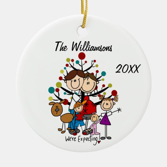 Custom Expectant Couple Family Dog Ornament (Front)