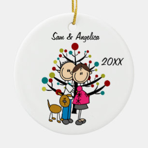 Custom Expectant Couple With Dog Ornament