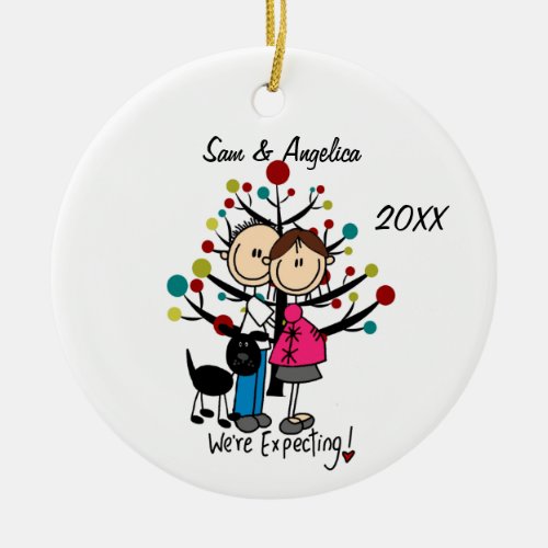 Custom Expectant Couple With Dog Ornament