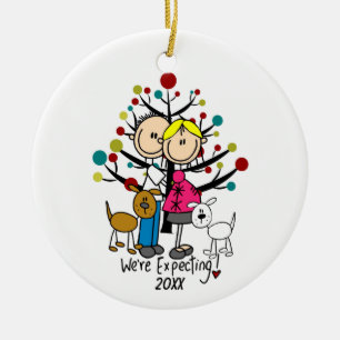Custom Expectant Couple With Dogs Ornament