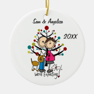 Custom Expectant Couple With Dogs Ornament