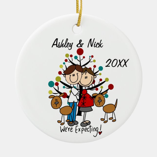 Custom Expectant Couple With Dogs Ornament (Front)