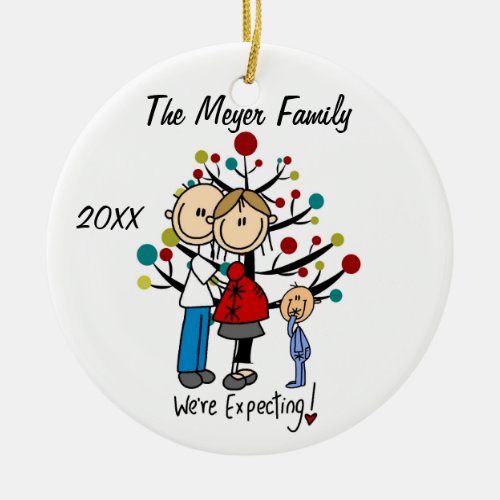 Custom Expectant Couple with Toddler Boy Ornament