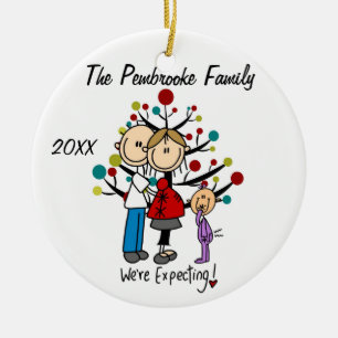 Custom Expectant Couple with Toddler Girl Ornament