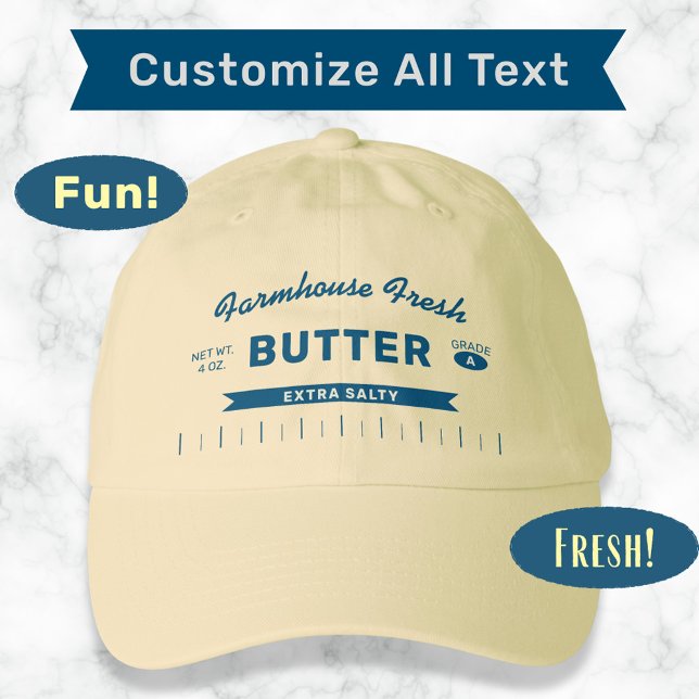 Custom "Extra Salty" Butter Stick Yellow Baseball Hat (Fun custom stick of butter baseball hat you can personalize with your name or custom text.)