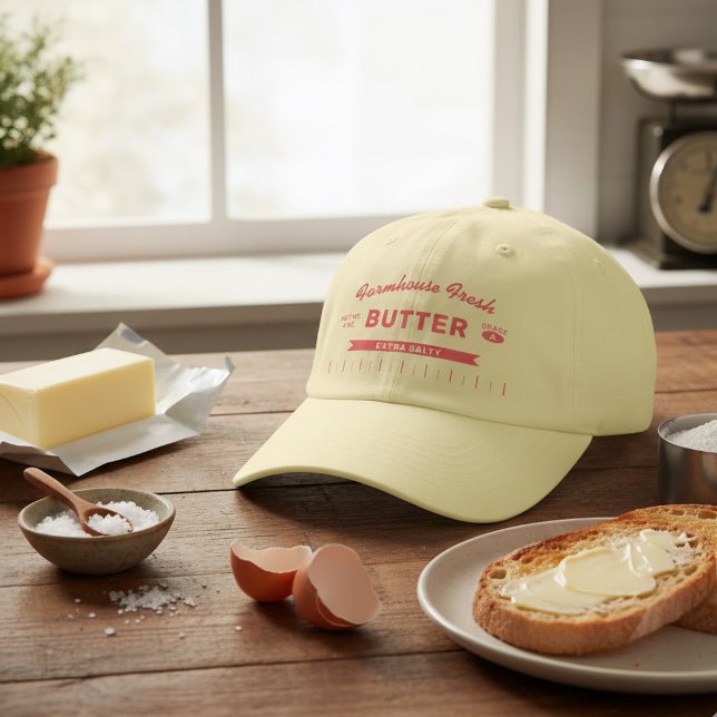 Custom "Extra Salty" Butter Stick Yellow Red Dad Hat (A great gift for your extra salty foodie friend! Our butter stick dad cap in yellow and red)