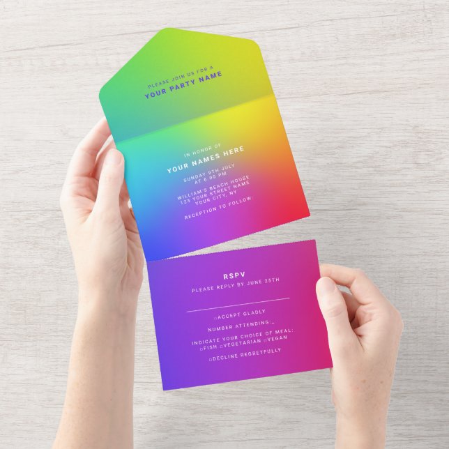 Custom Eyecatching Rainbow Modern Elegant All In One Invitation (Tearaway)