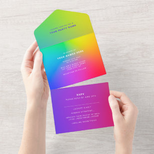 Custom Eyecatching Rainbow Modern Elegant All In One Invitation