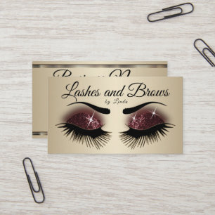 Custom-Eyelashes & Brows - Burgundy Wine Glitter Business Card