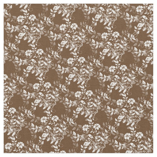 Custom Fabric-Chocolate Brown & White Floral Fabric (Close Up)