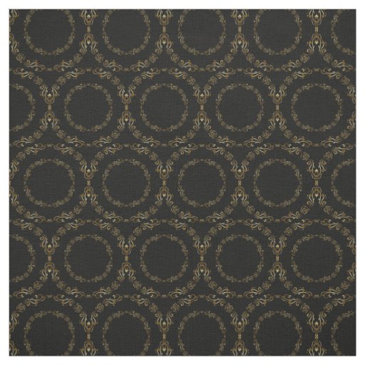 Custom Fabrics-Black & Gold Floral Circle Fabric