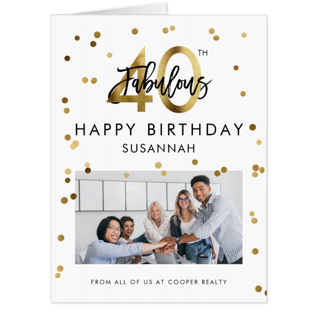Custom Fabulous 40th Birthday Office Photo JUMBO Card (Front)