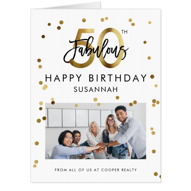 Custom Fabulous 50th Birthday Office Photo JUMBO Card (Front)