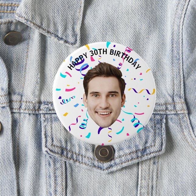 Custom Face 10th 20th 30th 40th 50th 60th Birthday Button (Creator Uploaded)