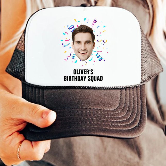 Custom Face 20th 30th 40th 50th 60 Birthday Squad Trucker Hat (Creator Uploaded)