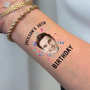 Custom Face 20th 30th 40th 50th 60th 70th Birthday Temporary Tattoos