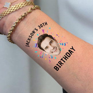 Custom Face 20th 30th 40th 50th 60th 70th Birthday Temporary Tattoos